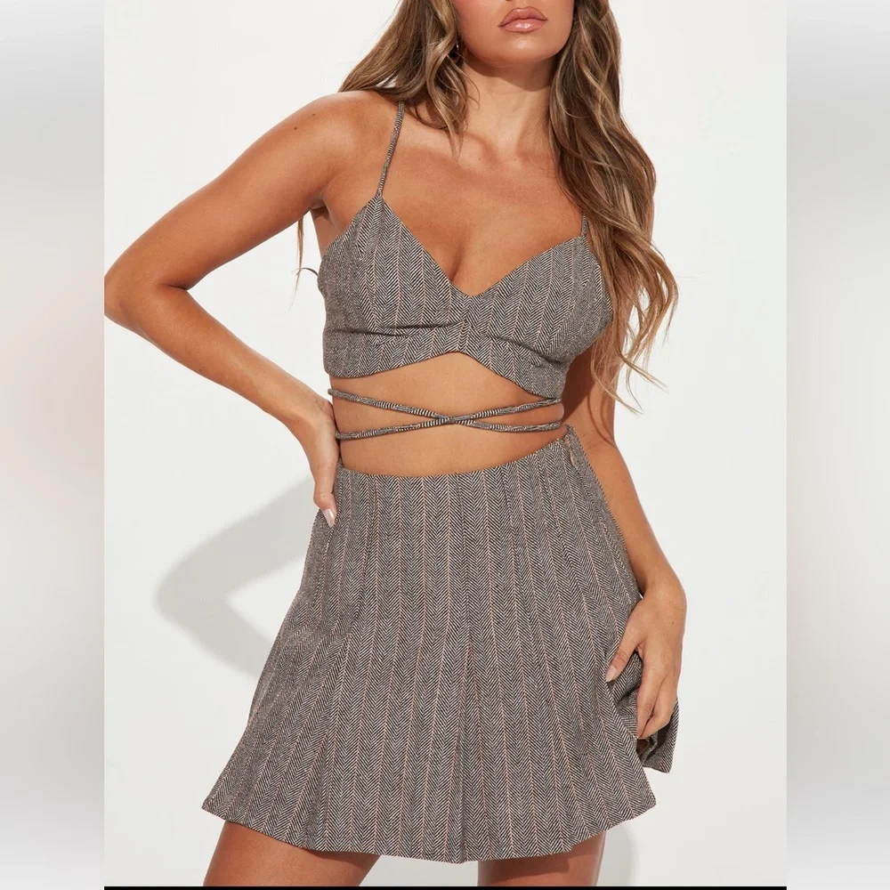 Tweed 3 Piece Skirt Set - Brown/combo - Picture 3 of 4